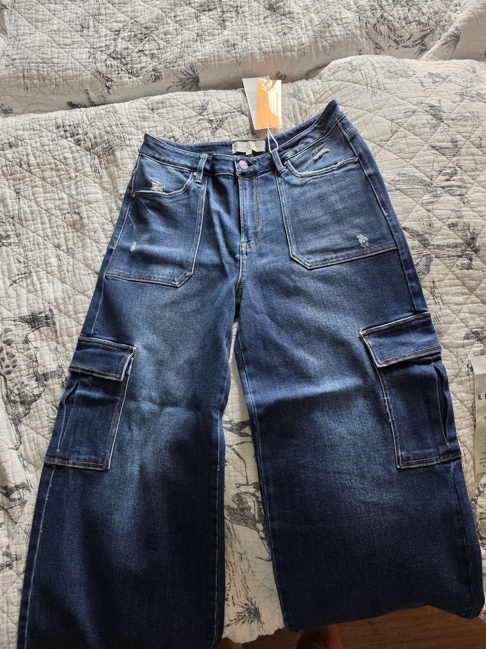 Risen Wide Leg Cargo Jeans in Dark Indigo
